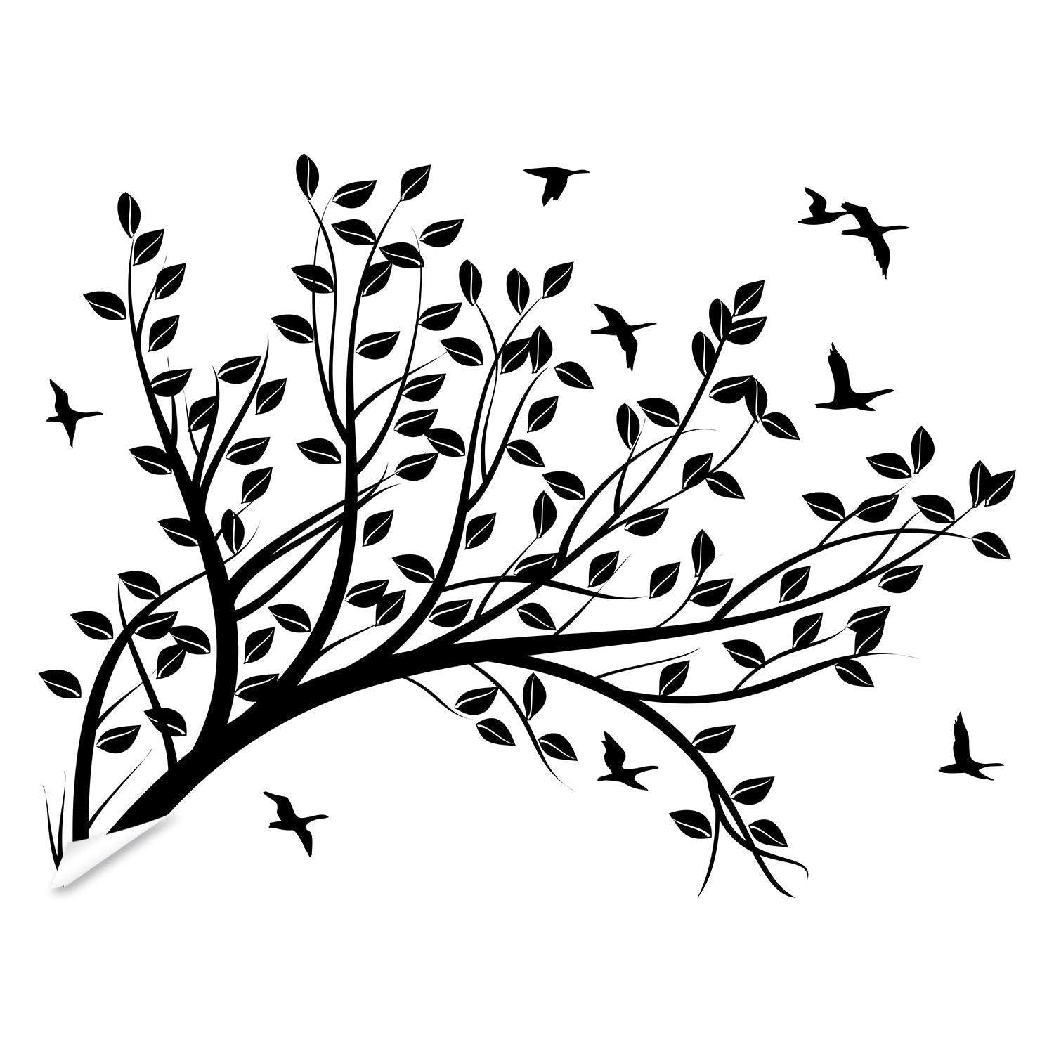 Calcomanía de vinilo con diseño de rama de árbol de pared - Calcomanías de pájaros para habitación de niños, 55 x 42 pulgadas