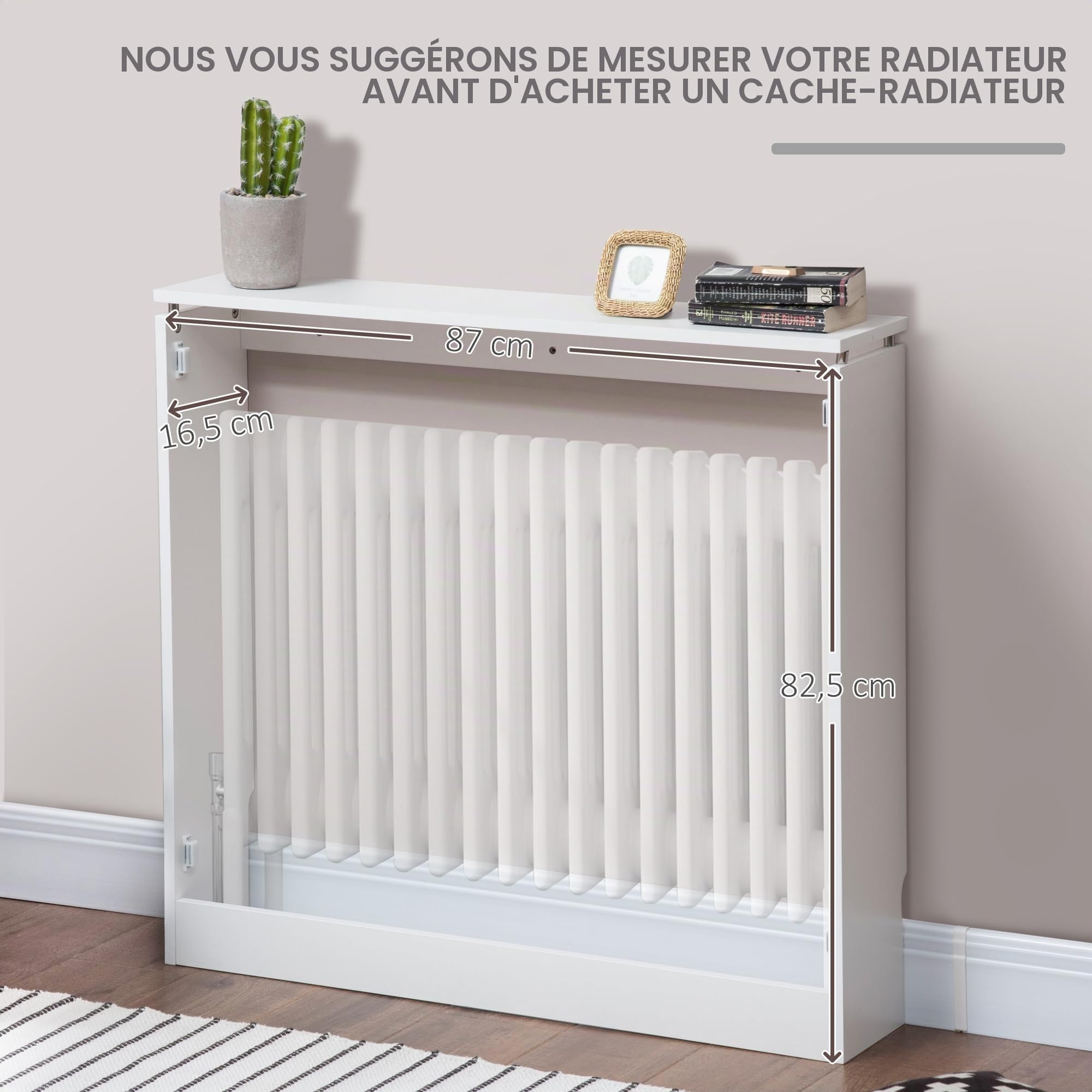 HOMCOM Cache-radiateur à Lattes avec Anti-basculement 90x18x84cm Blanc