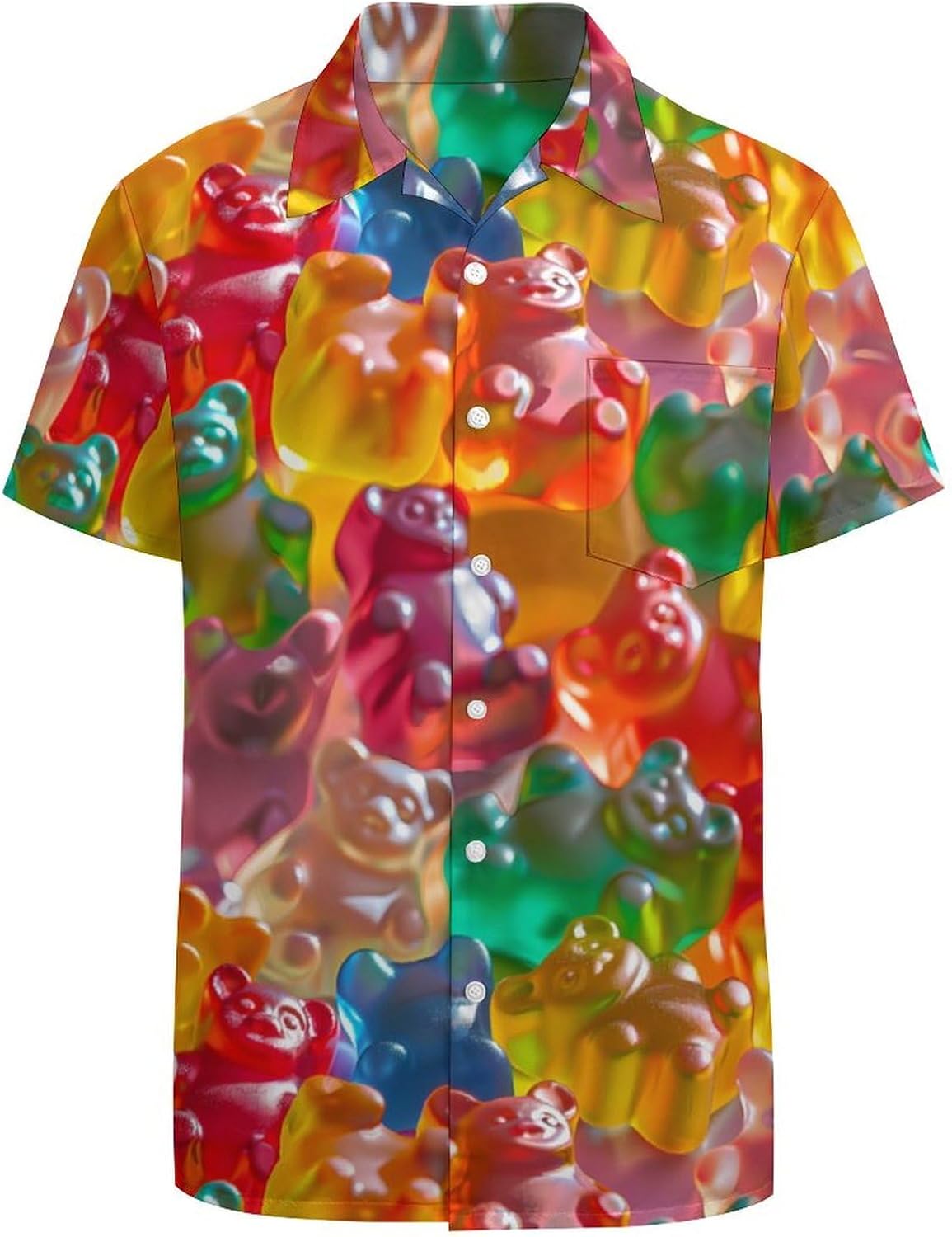 Colorful Gummy Bears Men's Short Sleeve Shirts Casual Novelty Printed Button Down Tops