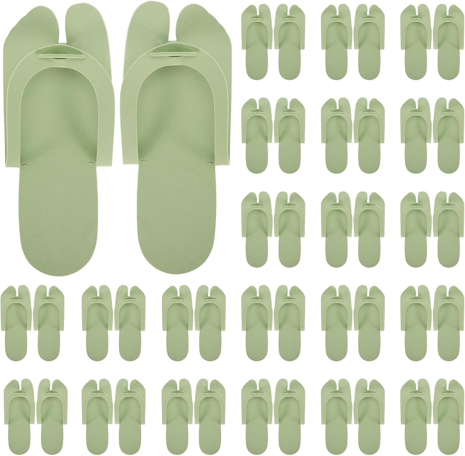 FYSUIMU 100 Pairs Sage Green Disposable Pedicure Slippers Foam Flip Flops Spa Sandal Shoes for Women Nail Spa Salon Party Supplies