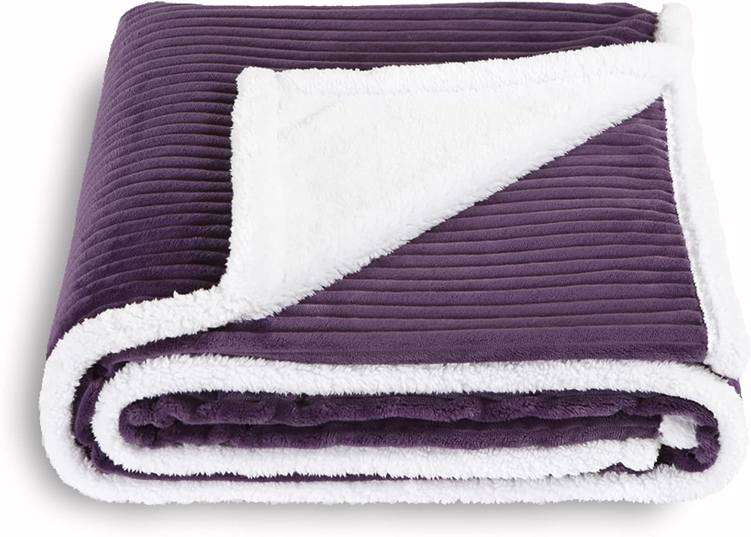SOCHOW Sherpa Fleece Throw Blanket, Super Soft Fluffy Warm Stripe Plush Blanket for Sofa Couch Bed 50 x 60 Inches, Aubergine