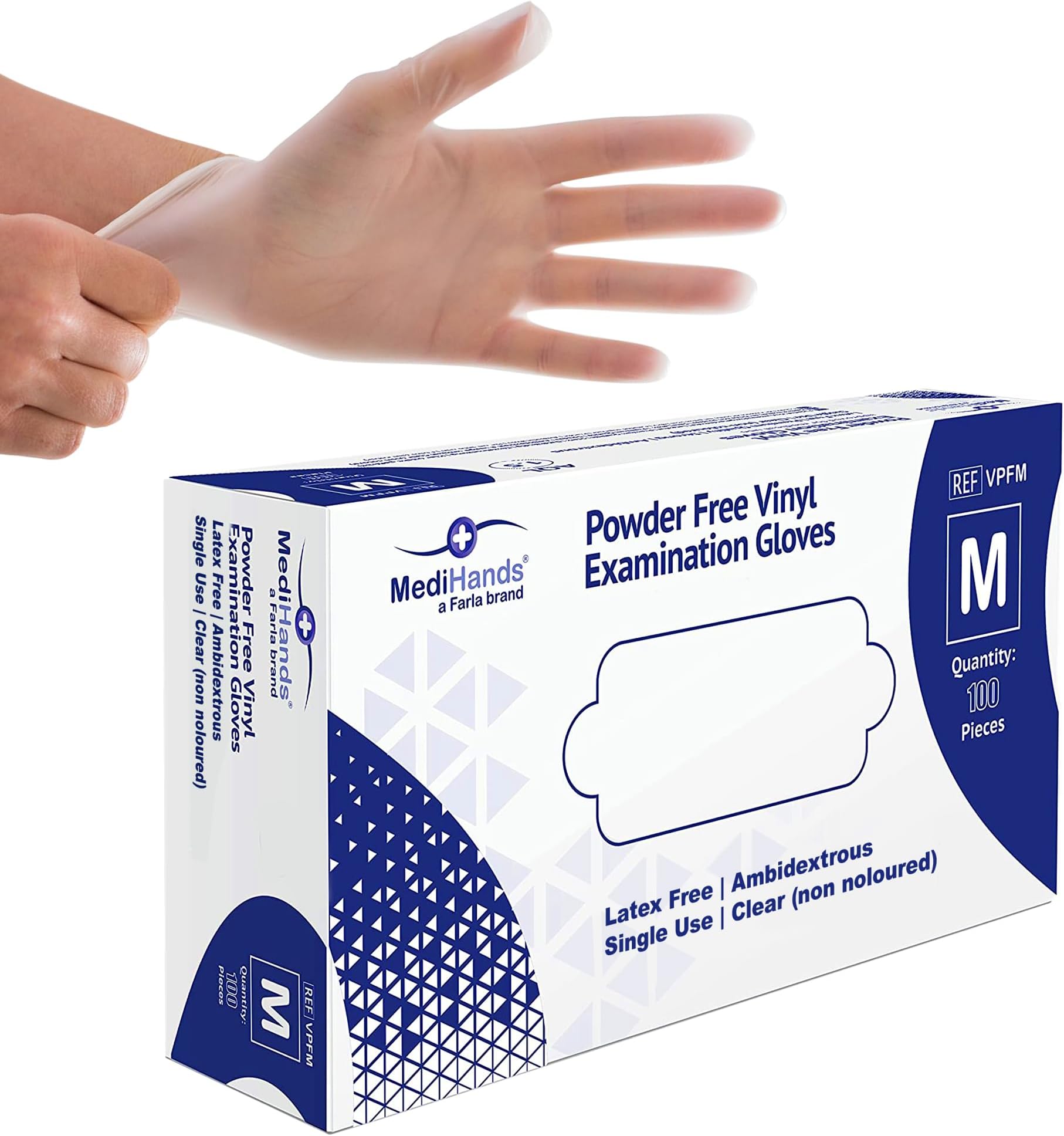 MediHands Clear Vinyl Powder Free Gloves | Food Safe | Disposable | Latex Free | Medium - Pack of 100