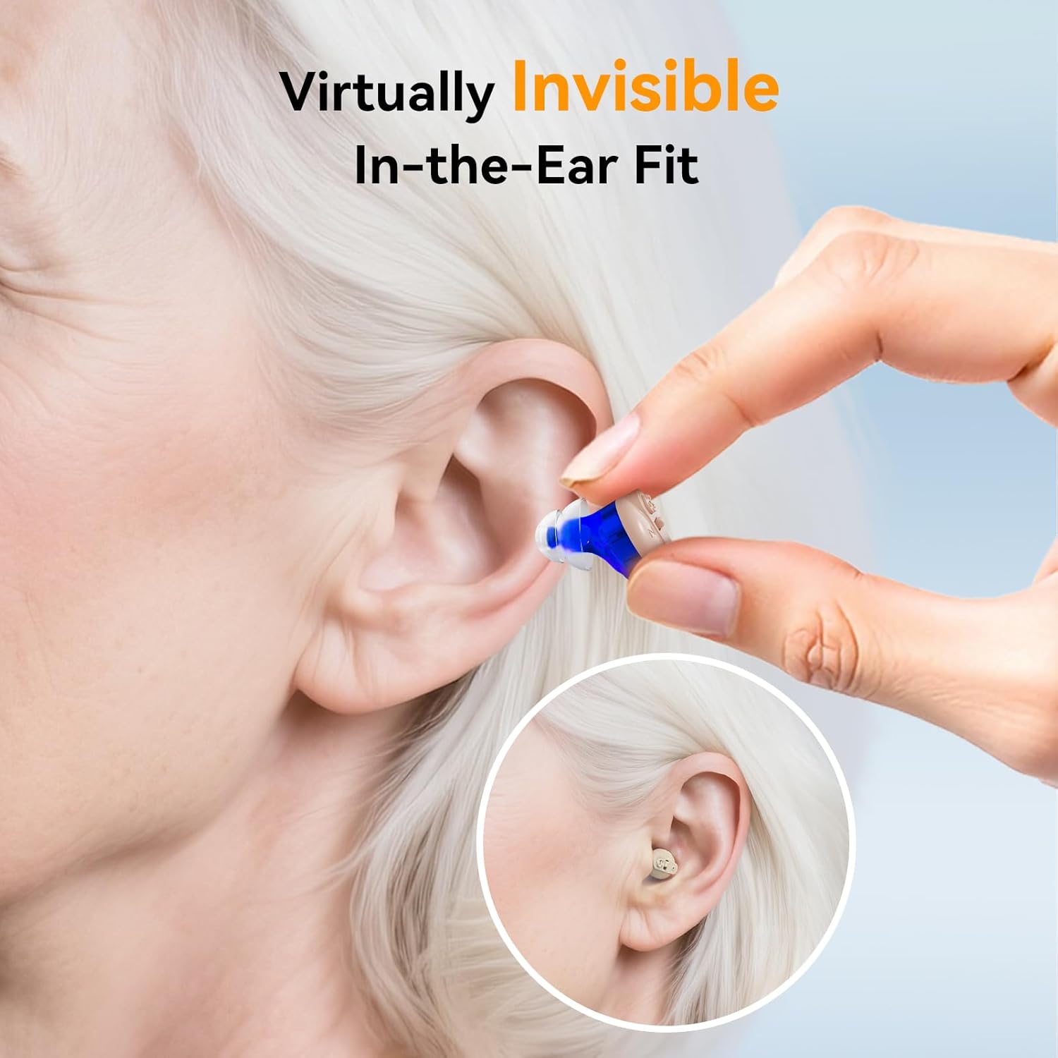 OTC Hearing Aids for Seniors - Rechargeable Invisible Hearing Aids with AI Noise Cancellation, 100+ Hours Battery Life, Comfort Fit Ear Canal Design