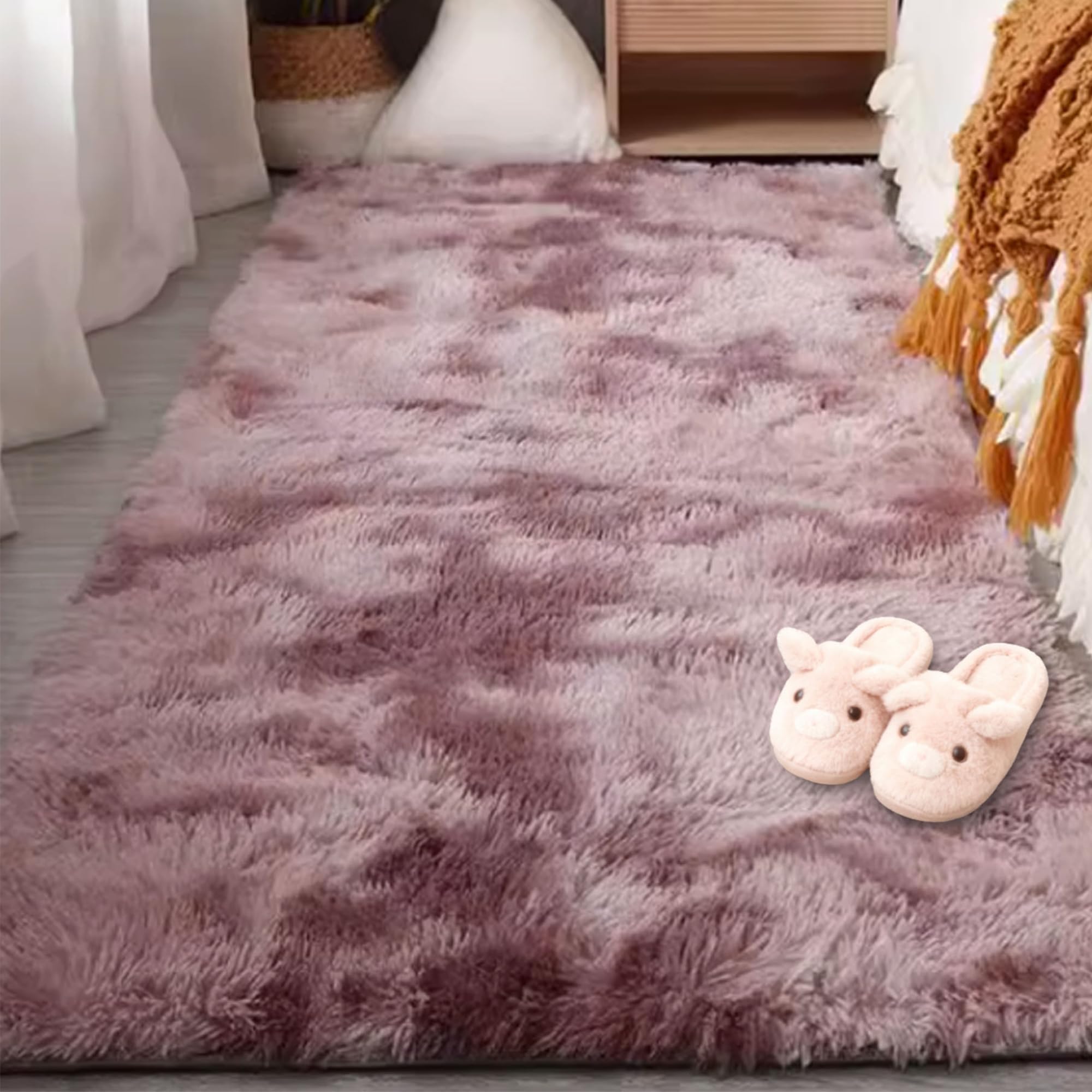 Tapis de sol 150 x 260 cm pour eviter les sols froids avec son poil long doux de chevet rose