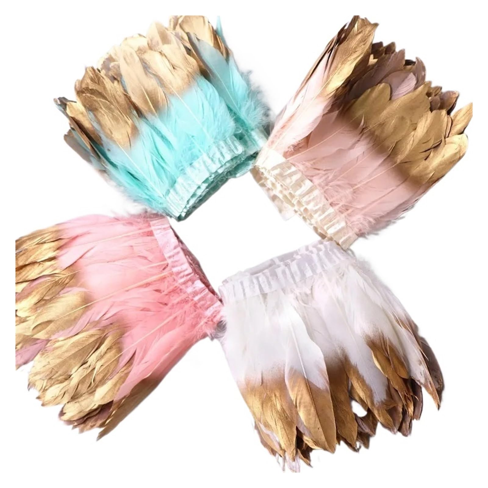 Robe décorative en plumes d'oie dorées, 10-15cm, ruban à pampilles, for décorer les accessoires de bricolage(Yellow,10 yards)