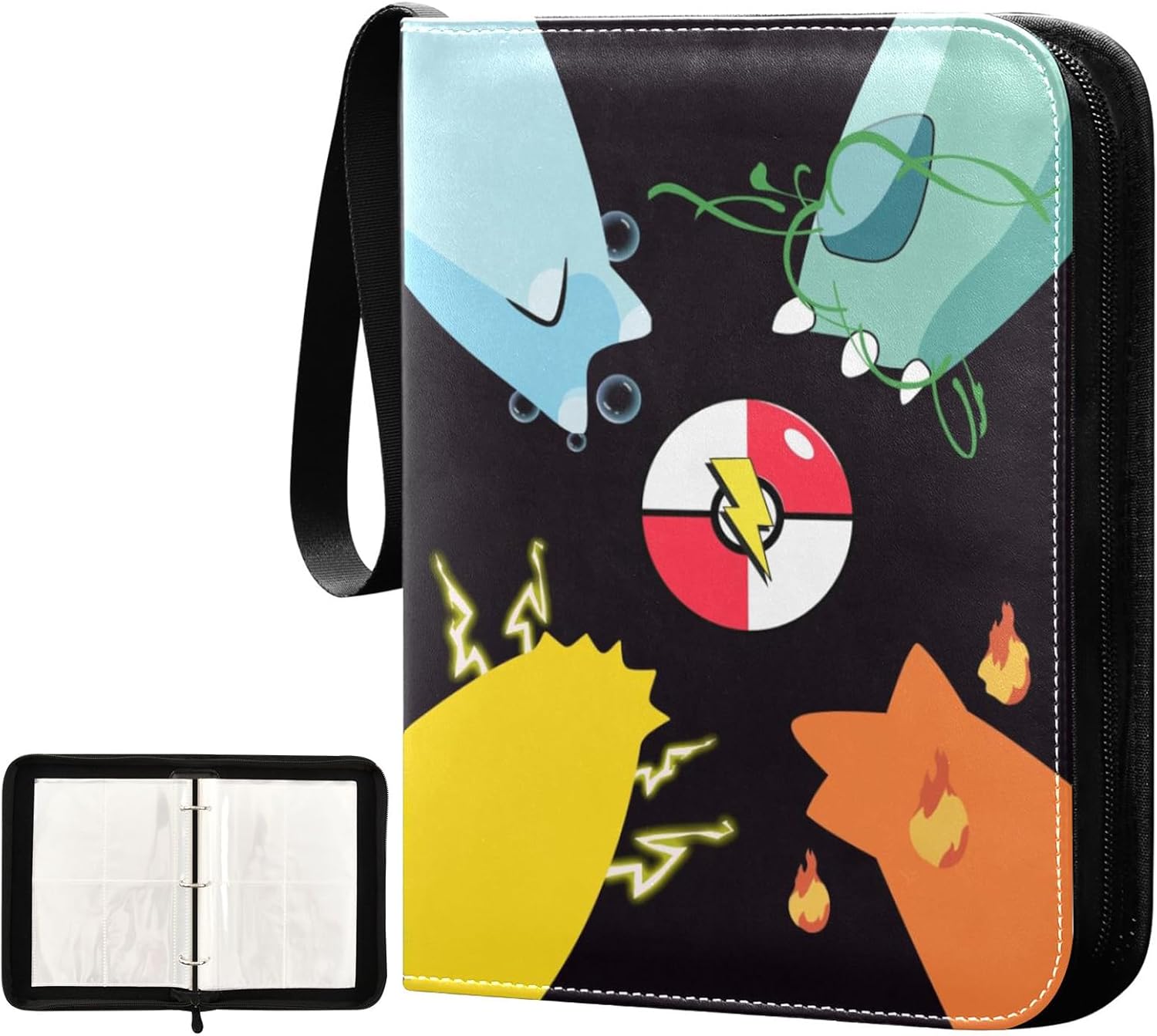 Card Binder, 4 Pocket Trading Card Holder with 50 Removable Sleeves, Zipper Card Binder Fits 400 Cards, Collection Card Storage Case Album Book Gifts