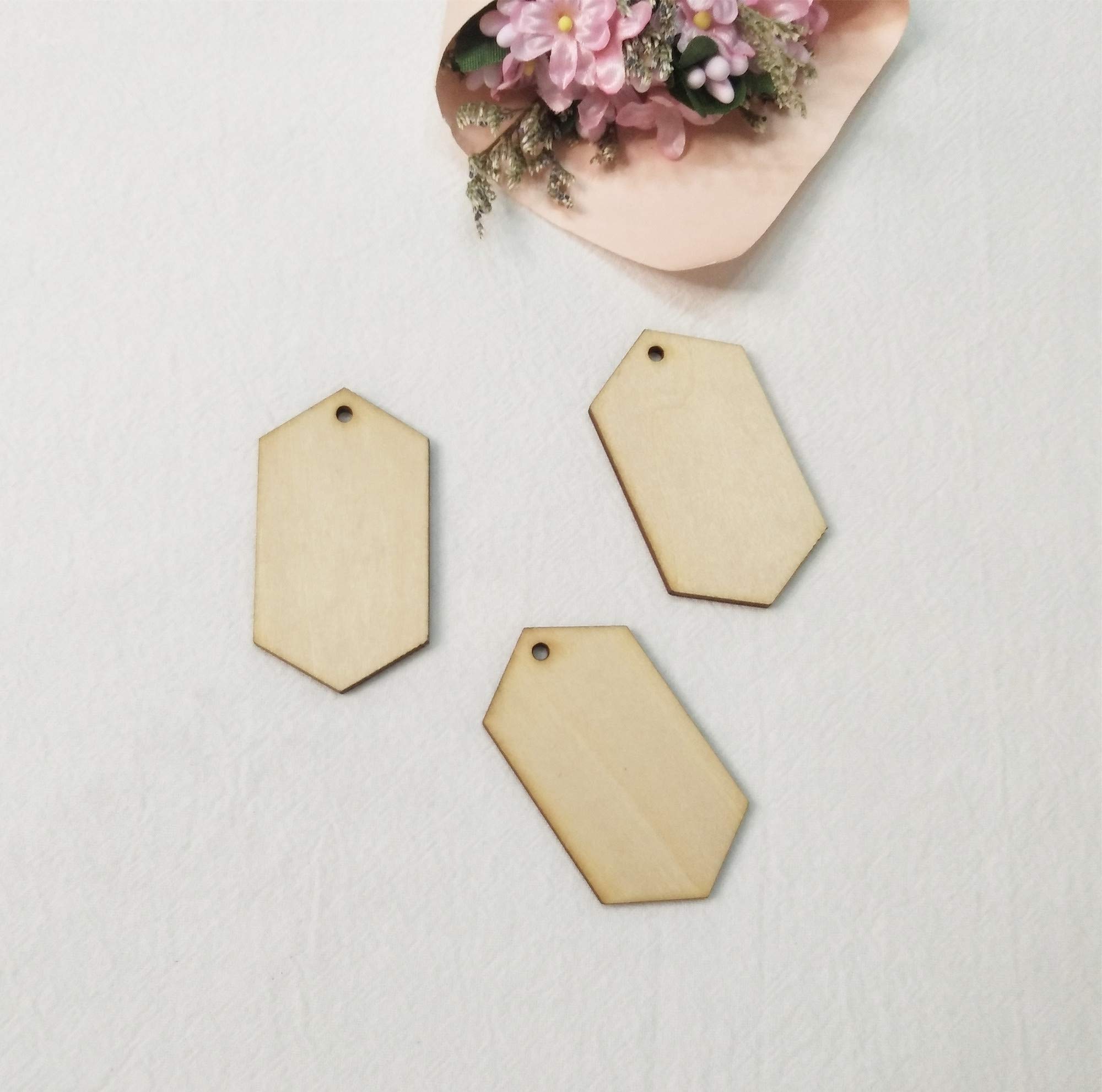 ACFENGACFENG 30PCS Unfinished Wood Earring Hexagon Shapes with Hole Laser Cut,Cutout Dangle Earring Jewelry Blanks (1.18"x2.16")