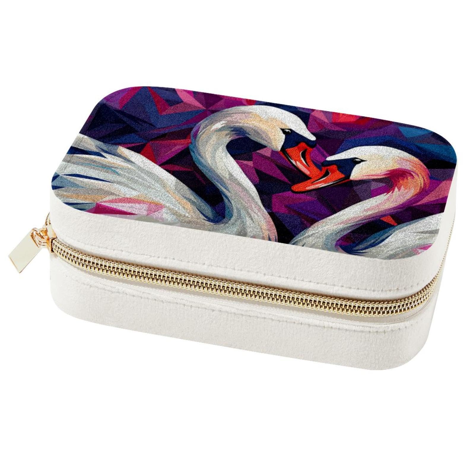 Boîte de rangement en velours Swan avec fermeture éclair pour bagues et colliers