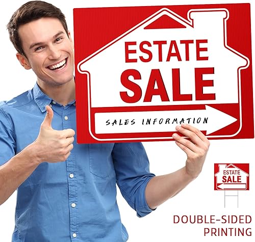Miniatura 6 de Paquete de 5 Señales de venta de bienes Señales direccionales de doble cara de 16 x 12 pulgadas con flechas y estacas de metal en H Señales
