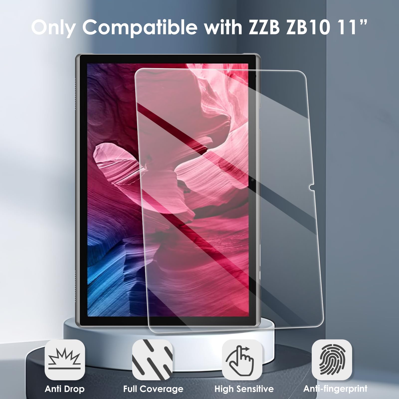 Paquete de 2 protectores de pantalla compatibles con ZZB ZB10/YQ10S de 10.1 pulgadas, película transparente de vidrio templado, antiarañazos, dureza 9H, fácil instalación 5