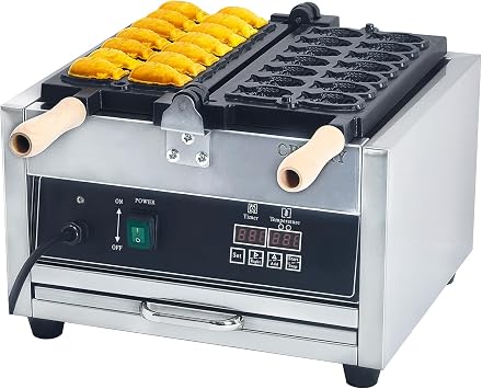 Taiyaki Fish Waffle Maker, 110V Fish-Shaped Waffle Iron Professional Intelligent, Digital, Non Stick, Stainless, For Hotel Restaurant Bakery Coffee Shop