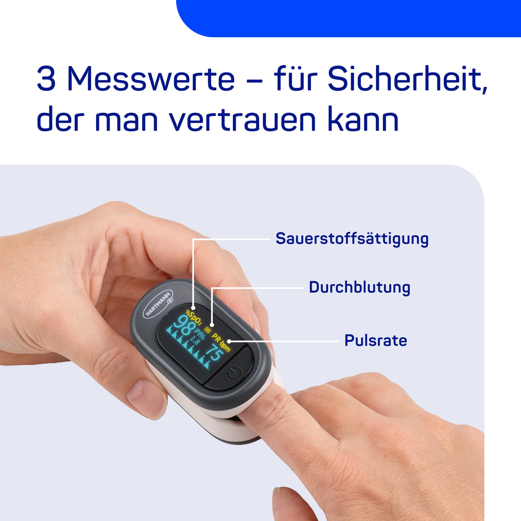 Veroval® Pulsoximeter | Messung von Sauerstoffsättigung (SpO₂), Herzfrequenz (Puls) & Durchblutung (Perfusionsindex) am Finger | Klinisch validiertes Messgerät mit OLED-Farbdisplay | 1 Set