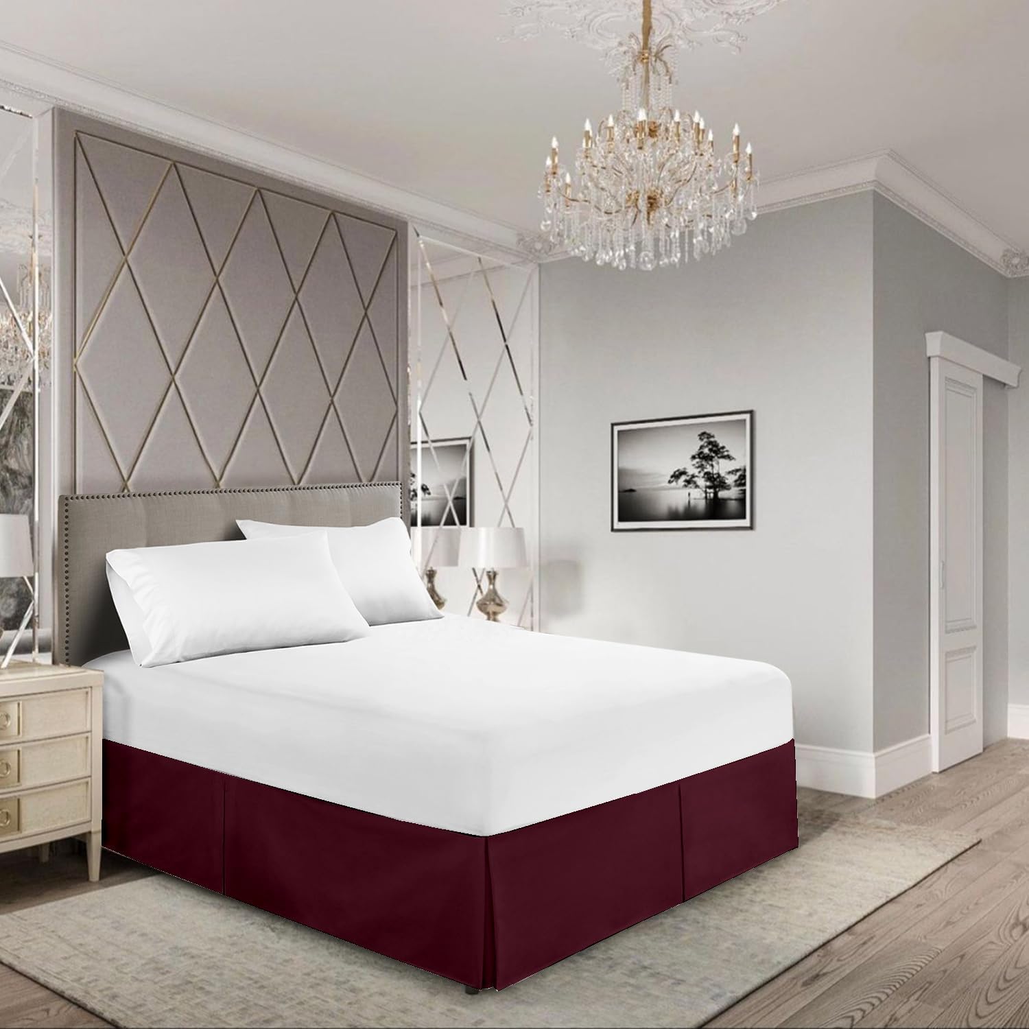 800 Thread Count 100% Egyptian Cotton Hotel Quality Luxurious Box Pleated Bed Skirt Easy Fit with 21 Inch Drop Length (Wine, Cal King)