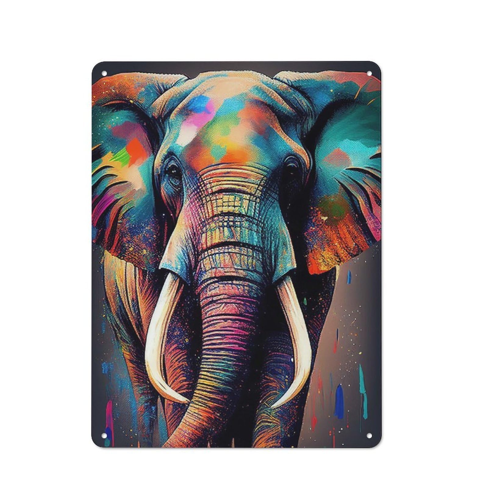 Creative Colorful Elephant Animals Office Metal Sign 40x30cm, Office Wall Decor for Hobby Room, Office, Lounge Or Living Room
