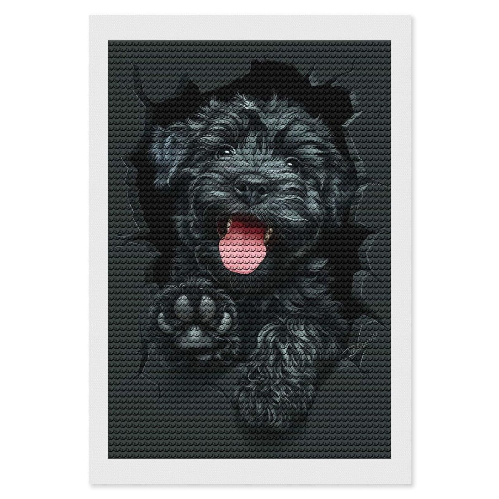Junmoney Black Russian Terrier Diamond Painting Canvas Set 8"x12", for Adults, Bedroom Decor, Good for Quiet Evenings, Festive Craft Gift