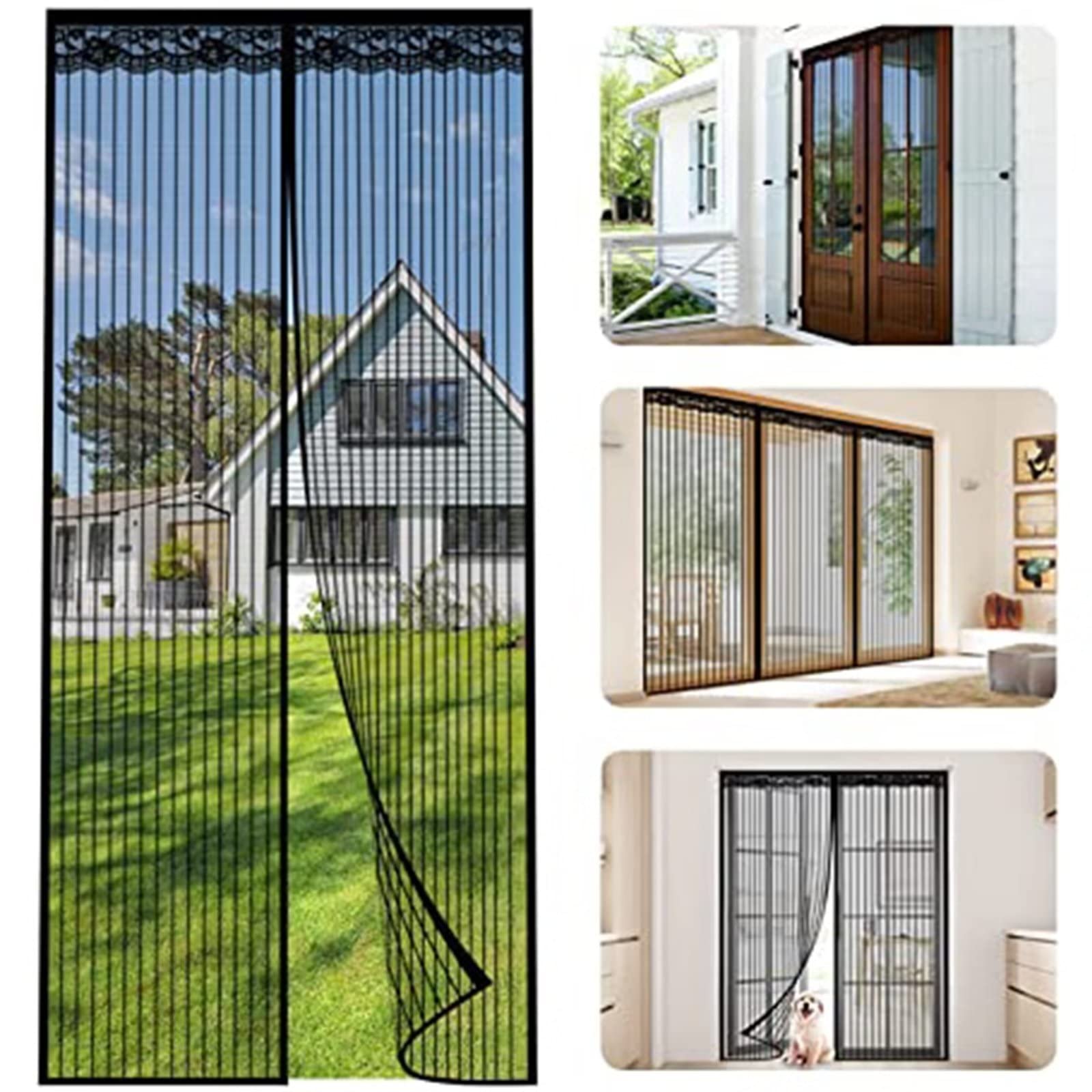 Window Magnetic Mosquito Net 105 x 235 cm Anti-Magnetic Mosquito Net Automatic Closure-Easy to Assemble Without Drilling for Living Room Door Balcony Patio, White