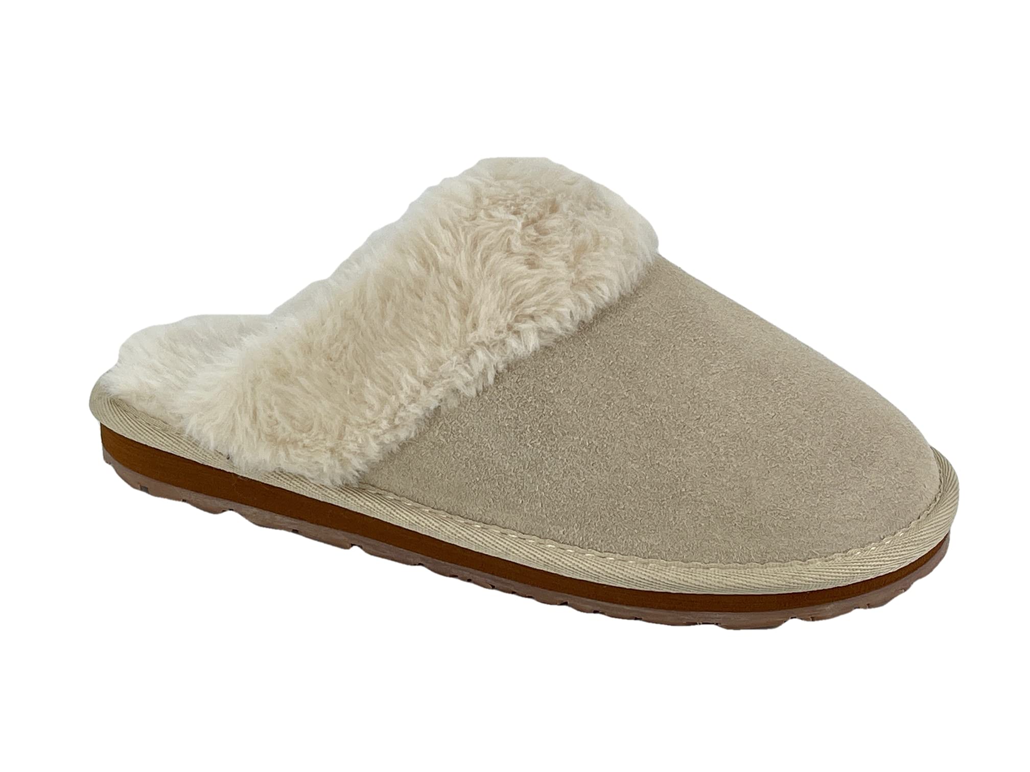 ClarksWomens Open Back Suede Leather Comfort Clog Slipper JMS0583C - Plush Faux Fur Trim - Indoor Outdoor House Slippers For Women