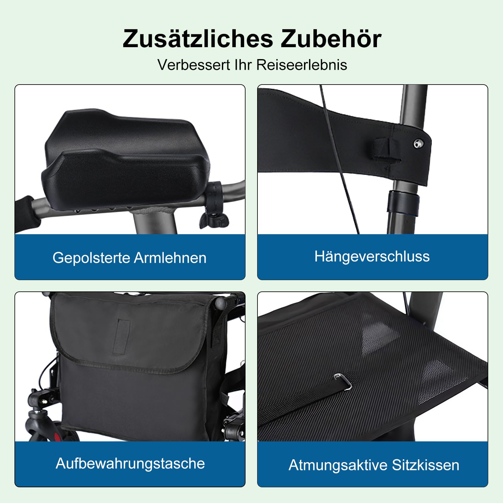R2 Rollator Faltbar und Leicht mit Sitz, Rollatoren Schmal für Wohnung, Gehhilfe Rollator für Senioren Klappbar, ausgestattet mit verstellbaren Unterarmauflagen, belastbar bis 100 kg, Schwarz