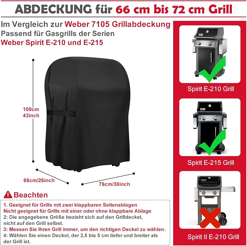 Időjárásálló Grillhuzat Weber 210 Gázgrillekhez - Vízálló Oxford Anyag, Fekete, 76x66x109 cm, Hosszabbított Élettartam