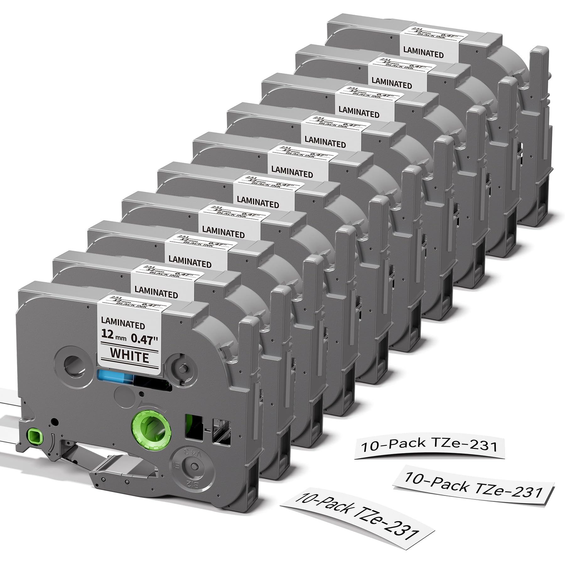 Freshworld Confezione da 10 ricariche di ricambio per etichettatrice Brother TZe-231 12 mm 0,47 inchiostro nero su nastro bianco laminato compatibile con Brother Label Maker Tape per P-Touch PTD210