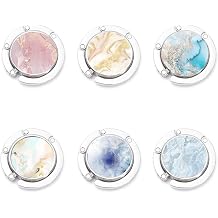 6Pcs Marble Pattern Foldable Handbag Hook, Zinc Alloy Purse Hanger with Anti-Slip Pad, Magnetic Closure for Table, Chair, Bar