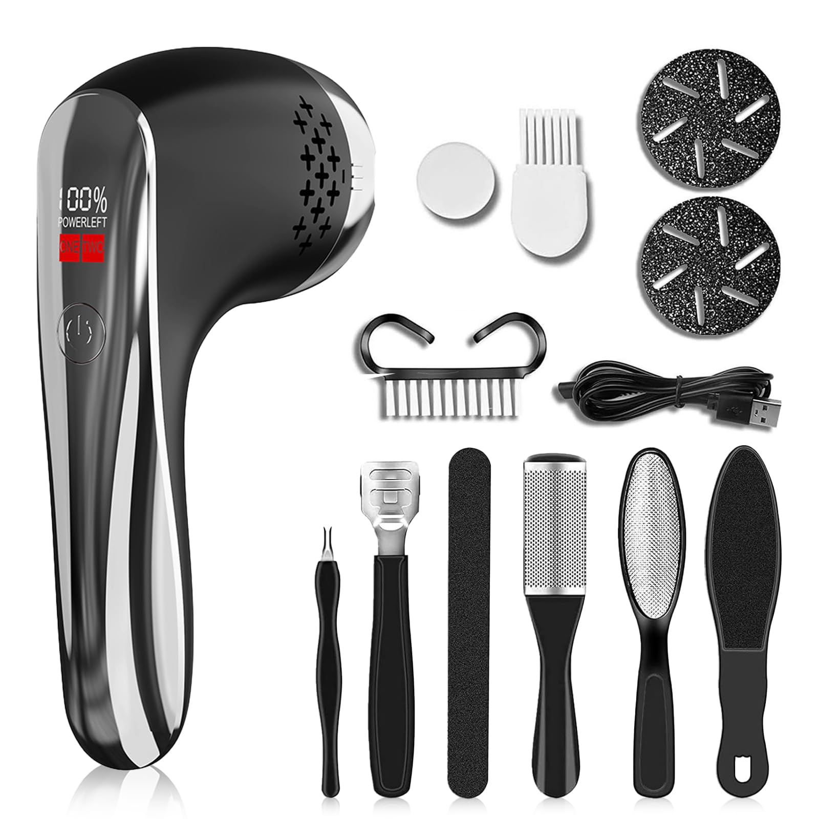 Electric Foot File & Callus Remover for Feet - Vacuum System, 3 Graded Grinding Heads, LCD Display, 1500mAh Rechargeable - Black, Foot File Electric Pedicure-image-32