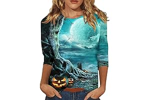 COTECRAM Halloween Tops for Women, Trendy Loose 3/4 Sleeve Crewneck Tee Shirt Printed Graphic Tees