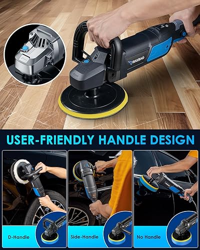Miniatura 5 de RAYBAO Pulidora de búfer, pulidora rotativa de 1600 W, arranque suave, velocidad variable de 600 a 3000 RPM, mango desmontable, kit de amortiguador