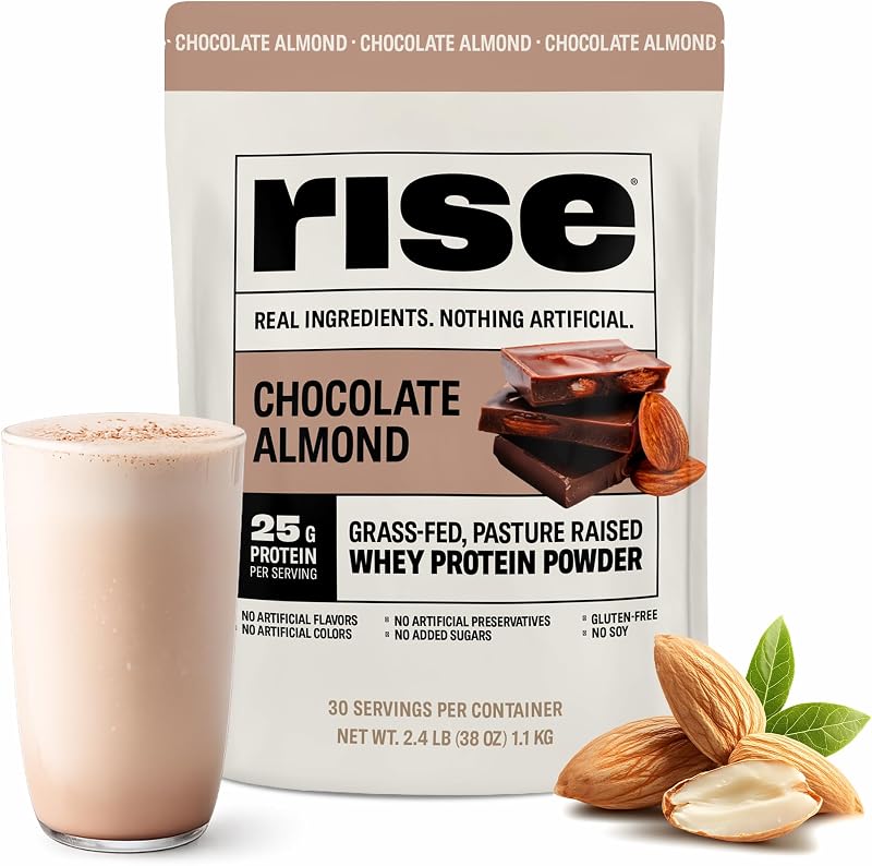 Rise Grass-Fed Whey Protein Powder - Chocolate | 25g Protein No Artificial Flavors, Colors, or Preservatives - Sugar Free, Gluten-Free, Soy Free (2.6 lbs)
