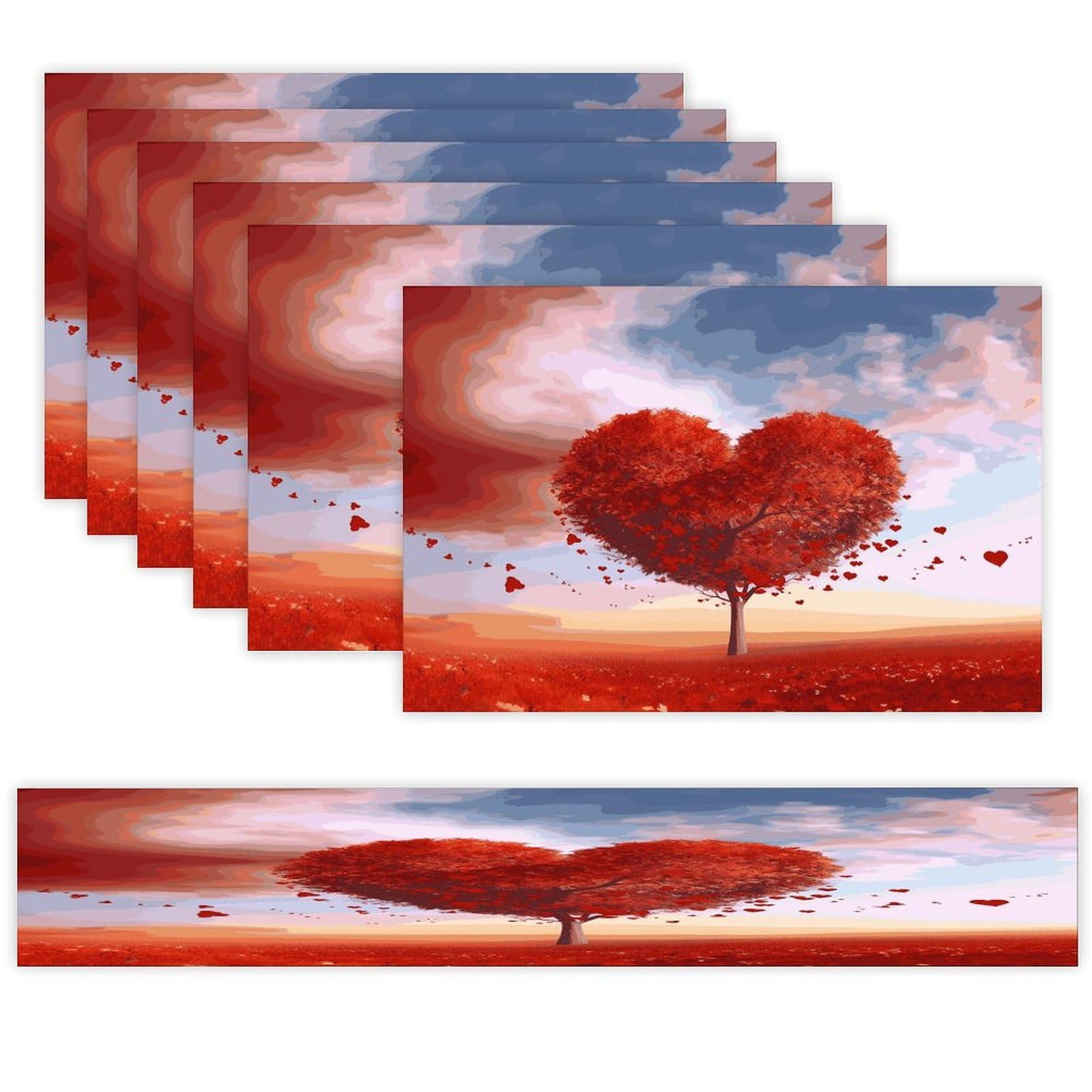 Heart Tree Placemats and Table Runners Set of 6 Heat Resistant Washable Washable Dining Table Mats Modern Fabric Placemats Table Decoration