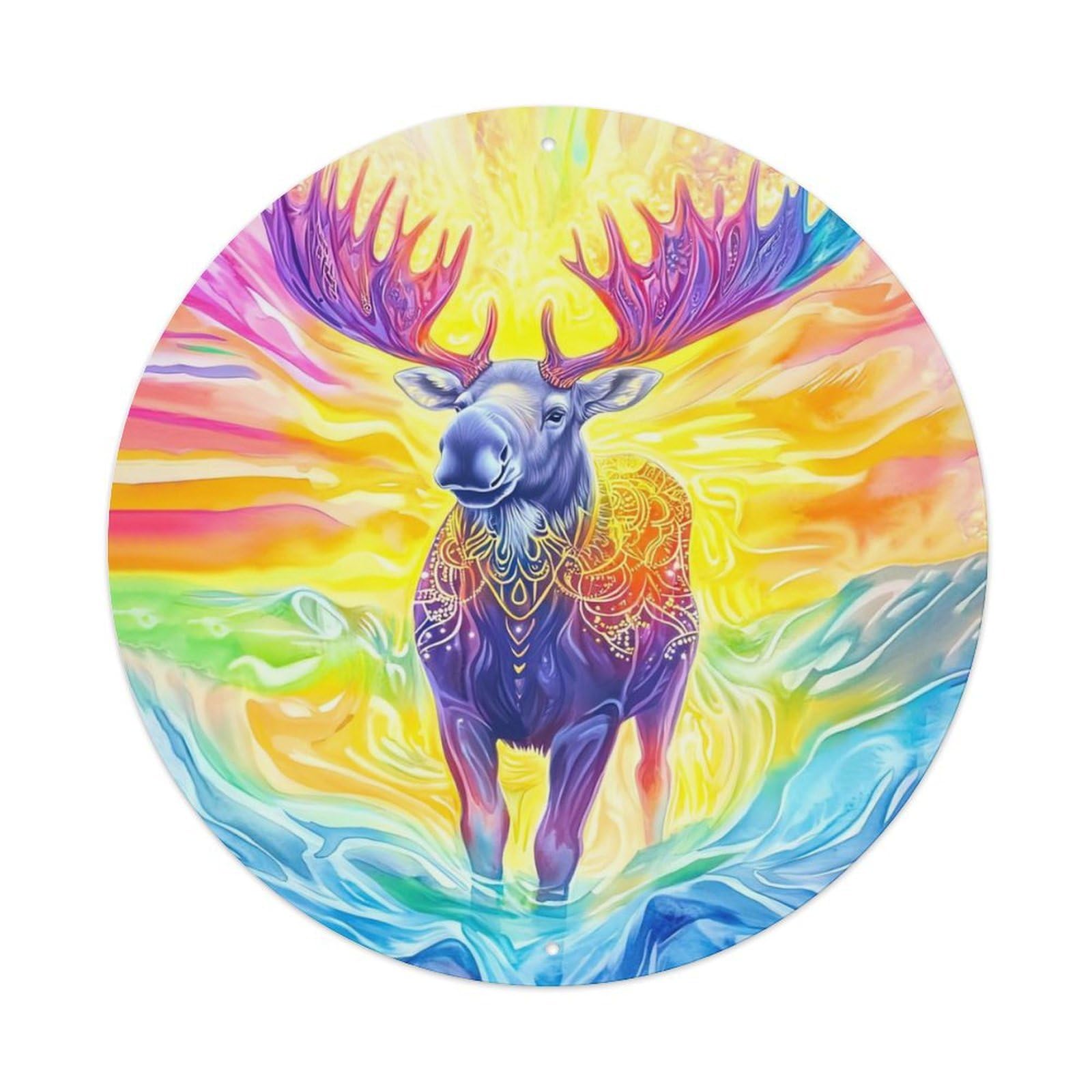 Animal Artwork Colourful Elk Vintage Metal Tin Sign Plaque Wall Decor for Cafe, Club Bar, Office, Garden Metal Poster 8x8Inch