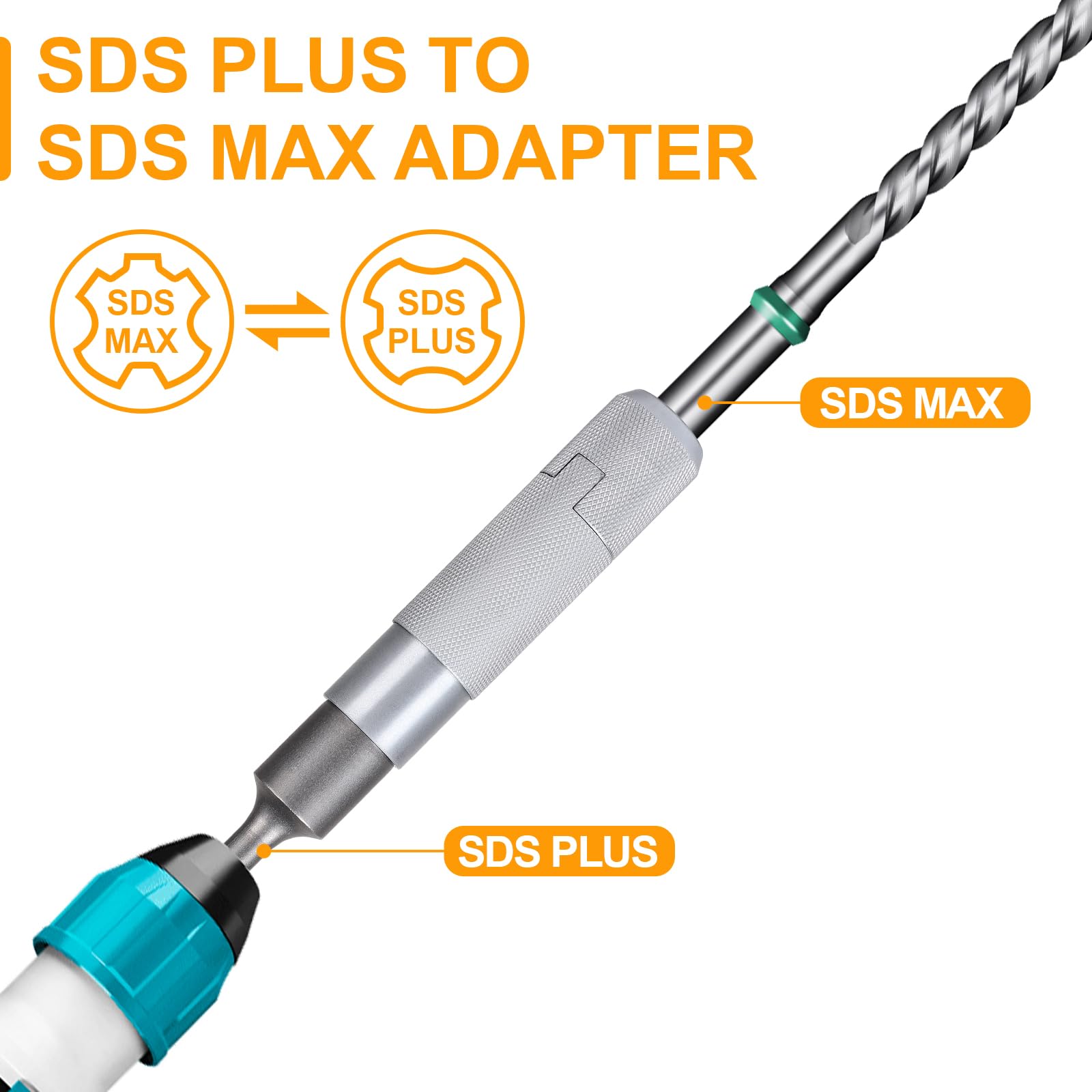 CPROSP Adattatore SDS PLUS a SDS MAX 200mm*30mm, Prolunga SDS con Grasso, per Prolungare la Lunghezza di Lavoro Delle Punte, Connettore per Martelli Demolitori e Utensili