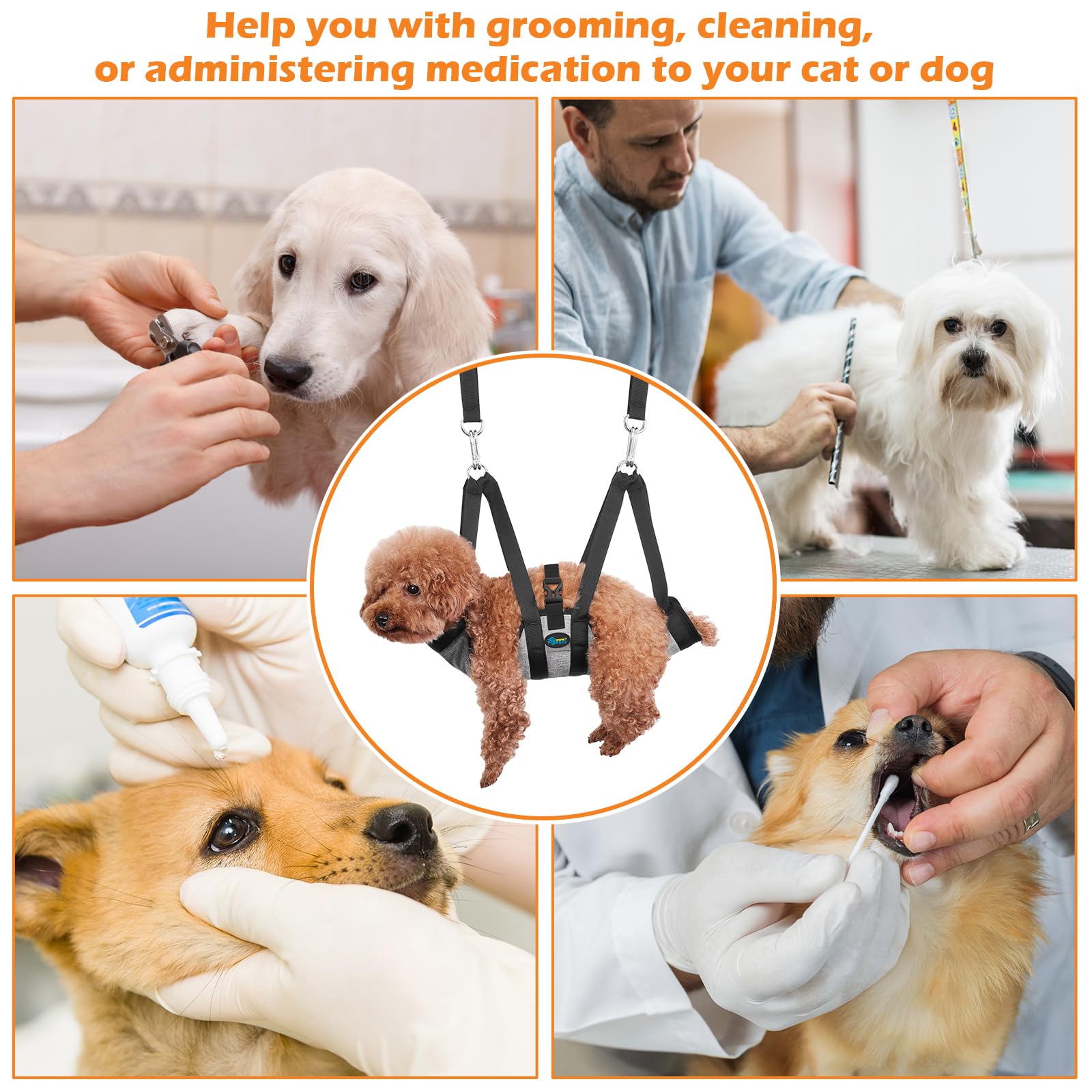 Ownpets Hundepflege Hängematte, Hängematten Geschirr mit 4 Haken, für Baden Waschen Pflegen und Nageltrimmen, XS