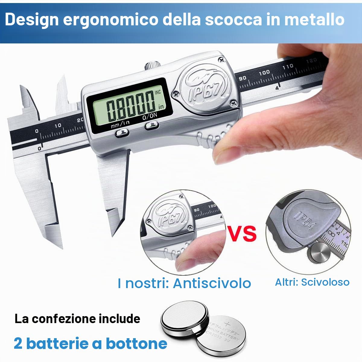Kynup Calibro digitale 0-6 pollici/150 mm IP67 acciaio inossidabile