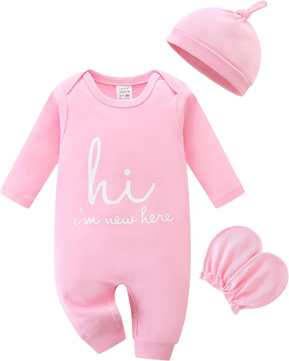 Babymine Ropa de bebé unisex recién nacido 100% algodón con manoplas y gorro | Traje de hospital suave para recién nacidos, traje de regreso a casa, trajes de fotografía para recién nacidos, regalo de ropa esencial para recién nacidos unisex