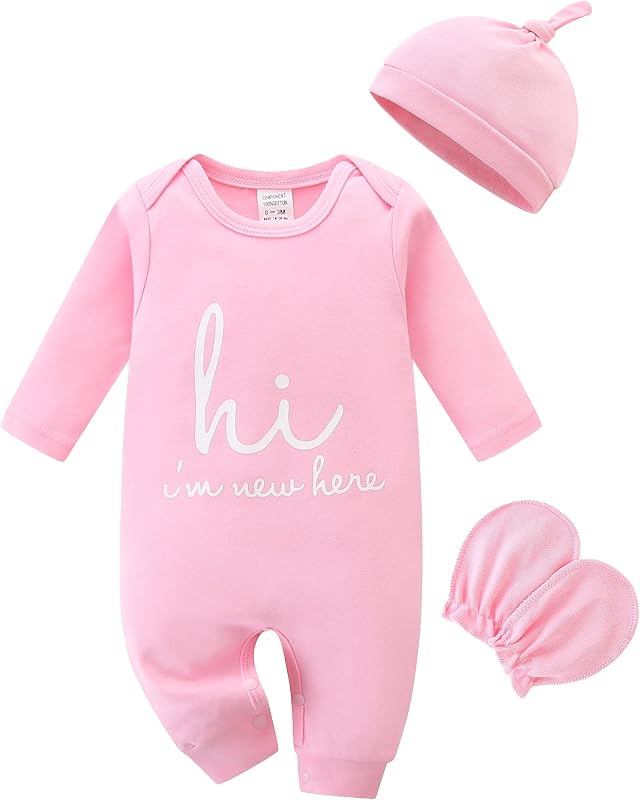 Babymine Ropa de bebé unisex recién nacido 100% algodón con manoplas y gorro | Traje de hospital suave para recién nacidos, traje de regreso a casa, trajes de fotografía para recién nacidos, regalo de ropa esencial para recién nacidos unisex