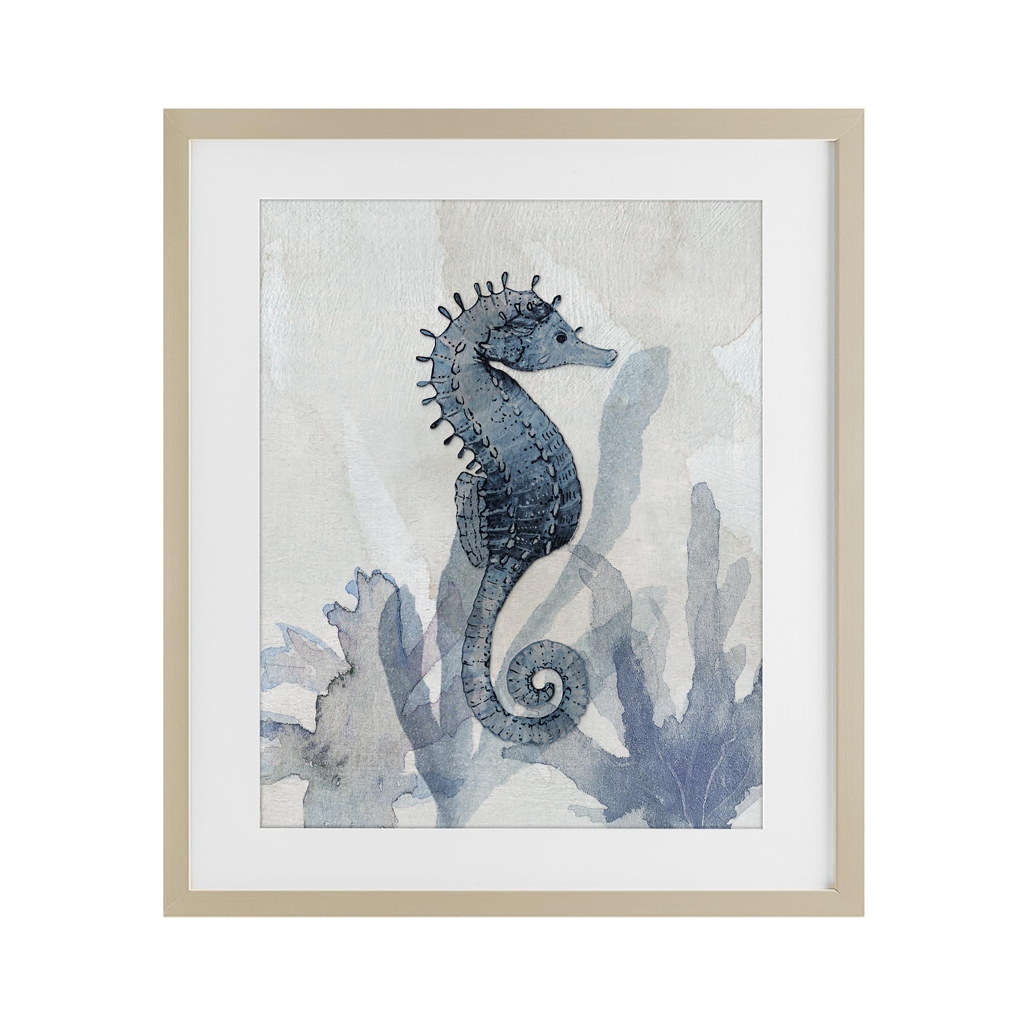 Stupell Industries Harvest Pine (Textured) Seahorse Seaweed Nautical Coastal, 17 X 21 Inch Framed Print Under Glass