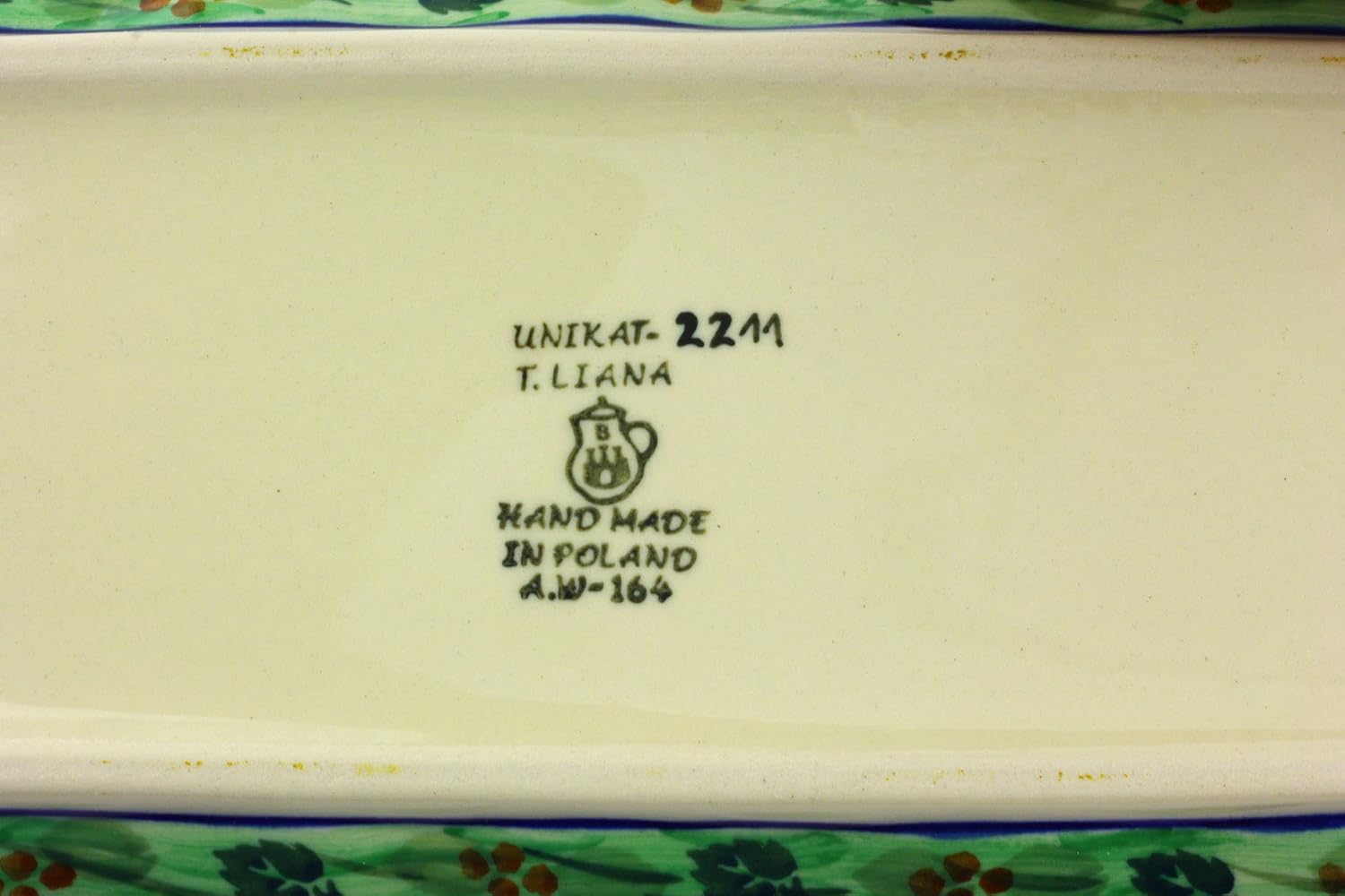 Polmedia Polish Pottery Platter with Handles 20-inch UNIKAT - Spring Garden Pattern Handmade in Boleslawiec Poland by Ceramika Artystyczna + Certificate of Authenticity