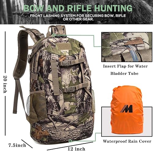 Miniatura 2 de Mochila de caza, paquete de caza duradero con sistema de transporte de arco y rifle para camping, caza, senderismo (camuflaje verde)