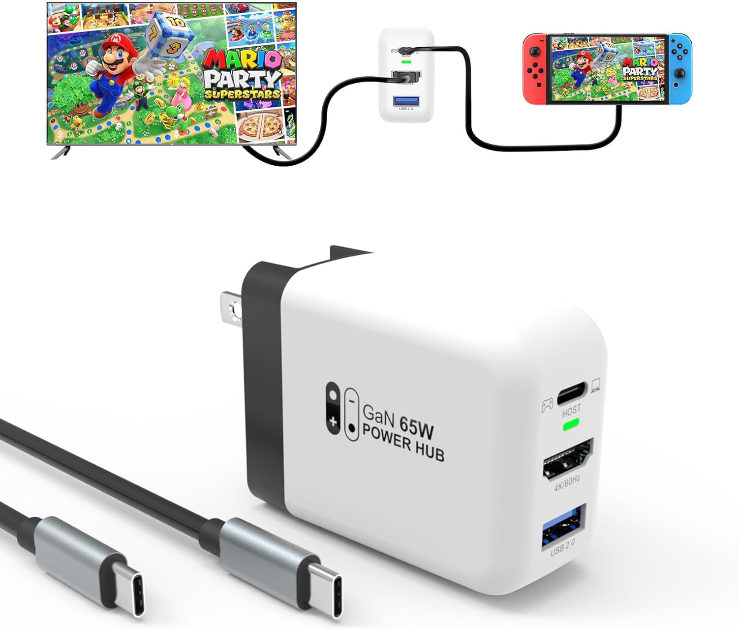 Basicolor Switch Dock Charger for Nintendo Switch,65W Portable TV Docking Station with 4K 60Hz HDMI/USB2.0/PD USB-C Fast Charging Output,Compatible with OLED/Steam Deck/ROG Ally/iPad/MacBook