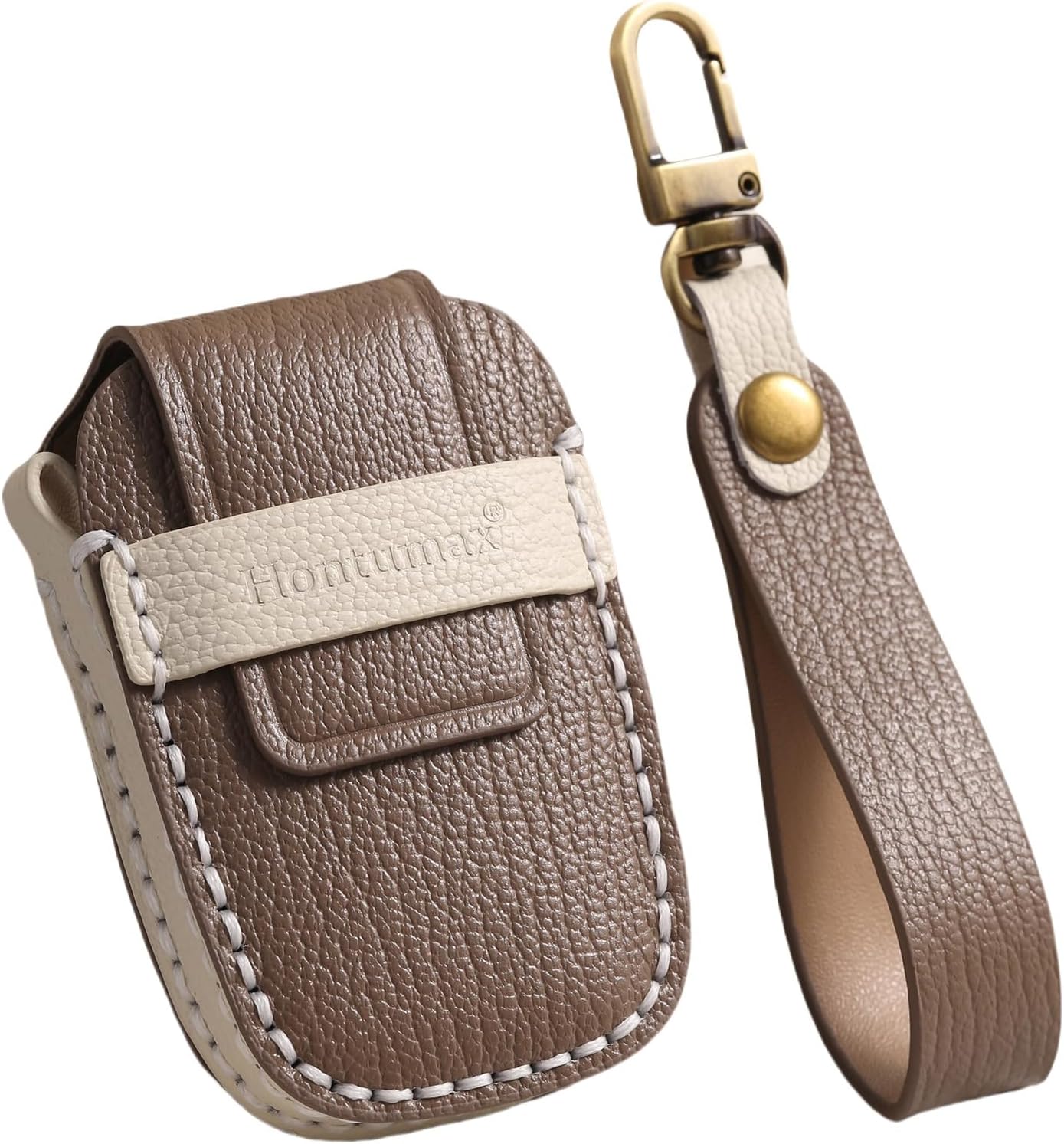 Genuine Leather Key Fob Case Cover for Toyota Tundra Venza Corolla Sequoia Tacoma Highlander Crown Land Cruiser Prius Mirai BZ4X (2021-2025) (Brown)