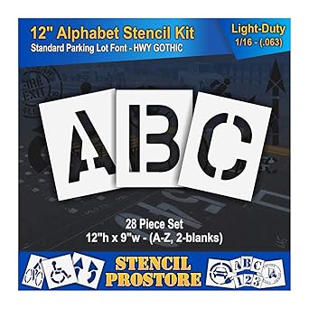 Amazon Com Pavement Stencils 12 Inch Alphabet Kit Stencil Set 28 Piece 12 X 9 X 1 16 63 Mil Light Duty Industrial Scientific