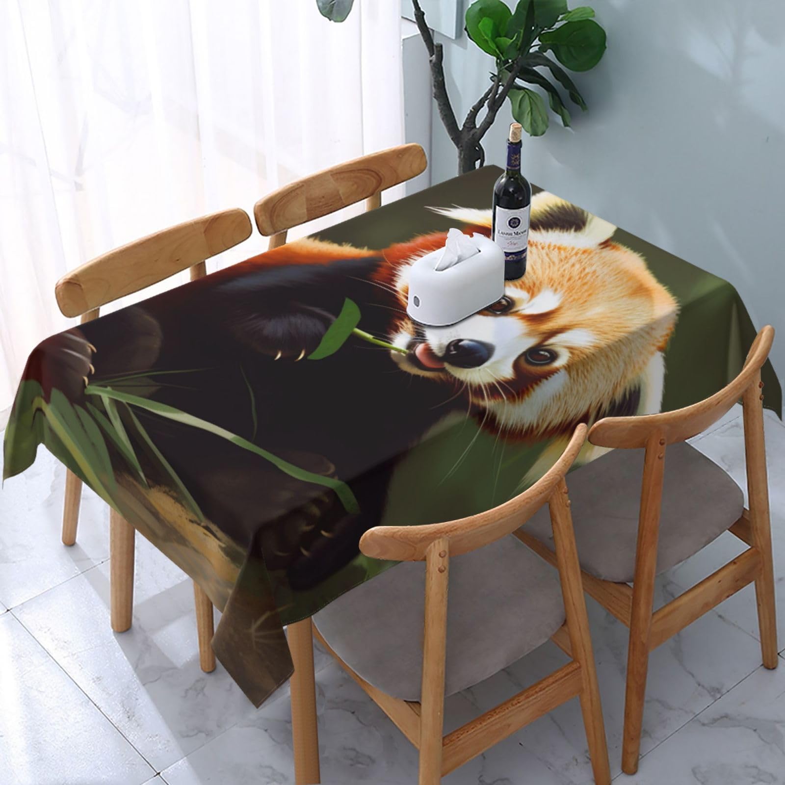 WPKJU Little Red Panda Printed Tablecloth Water Resistant Table Cover Washable Rectangle Table Cloth for Tables 54x72 in
