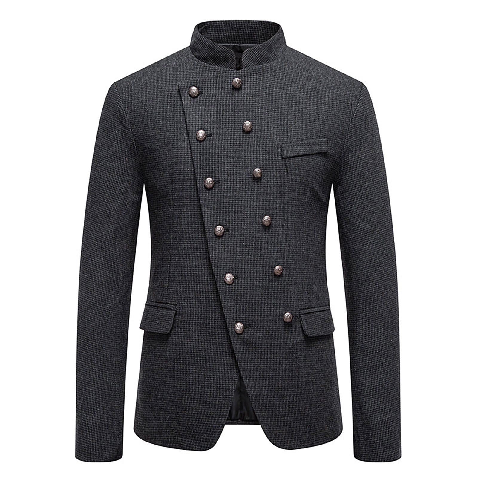 Chaqueta Americana Hombre,Chaqueta de Traje Informal de Manga Larga con Botones diagonales para Hombre otoño e Invierno
