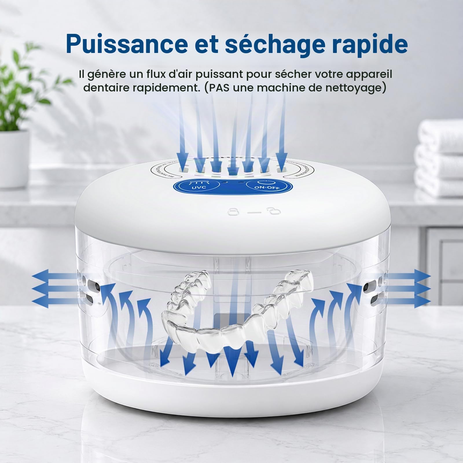 UV Boite Appareil Dentaire avec Séchage à l'air et Stérilisation UV.Compatible avec Appareils de Contention,Prothèses Dentaires et Dentiers.(PAS une machine de nettoyage) Blanc.