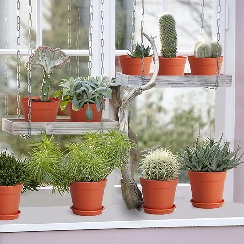 Miniatura 9 de Paquete de 28 macetas pequeñas de 4 pulgadas, macetas de plástico con agujeros de drenaje y platillos para flores, plantas, suculentas, macetas de