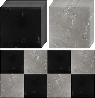 CYEER 40 Stk. Vinylboden Selbstklebend 30x30cm - PVC Bodenfliesen Marmoroptik Schwarz & Grau für Schachbrett-Design - Wasserfester Bodenbelag für Küche, Bad & Mietwohnung (3,6 m²)