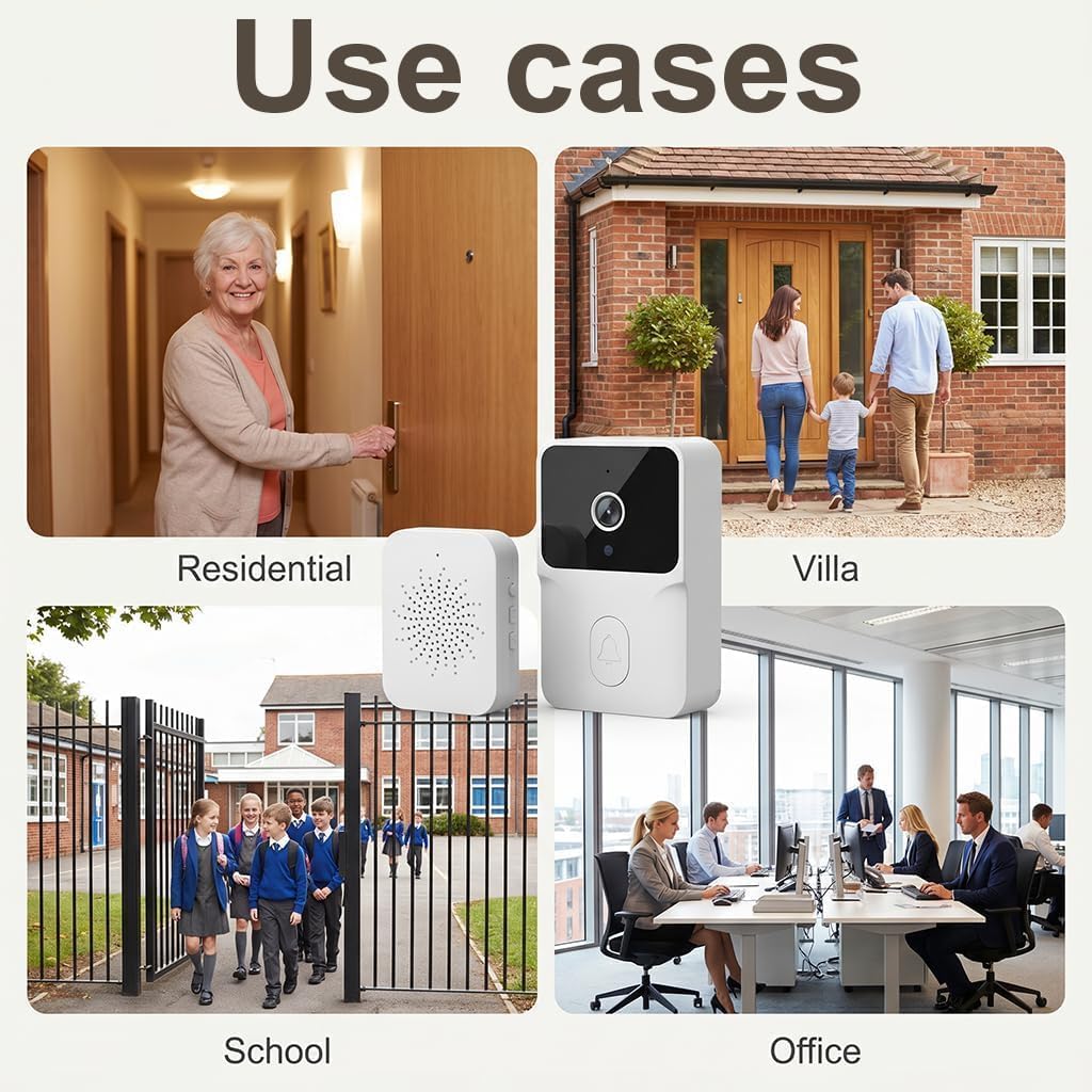 Timbre de vídeo WiFi 1080P con cámara y visión Nocturna, Audio bidireccional, instalación fácil, detección de Movimiento,Seguridad Inteligente para el hogar，Se Requiere suscripción