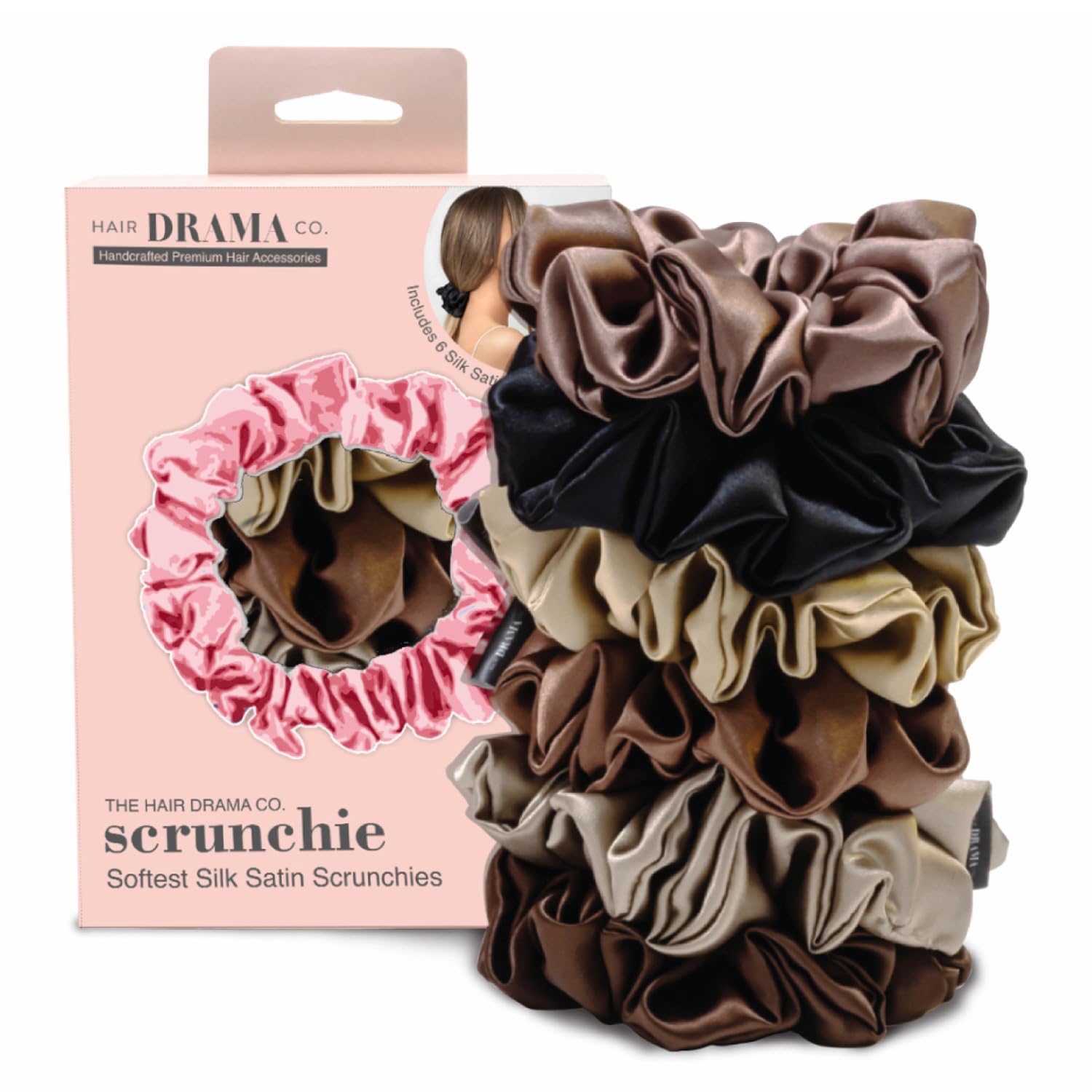 Hair Drama Co. Silk Satin Premium Hairband Scrunchies for Women Combo Set of 6 | Big Size Scrucnhies for Thick Hair | Silk Satin Scrunchies Combo-picture-30
