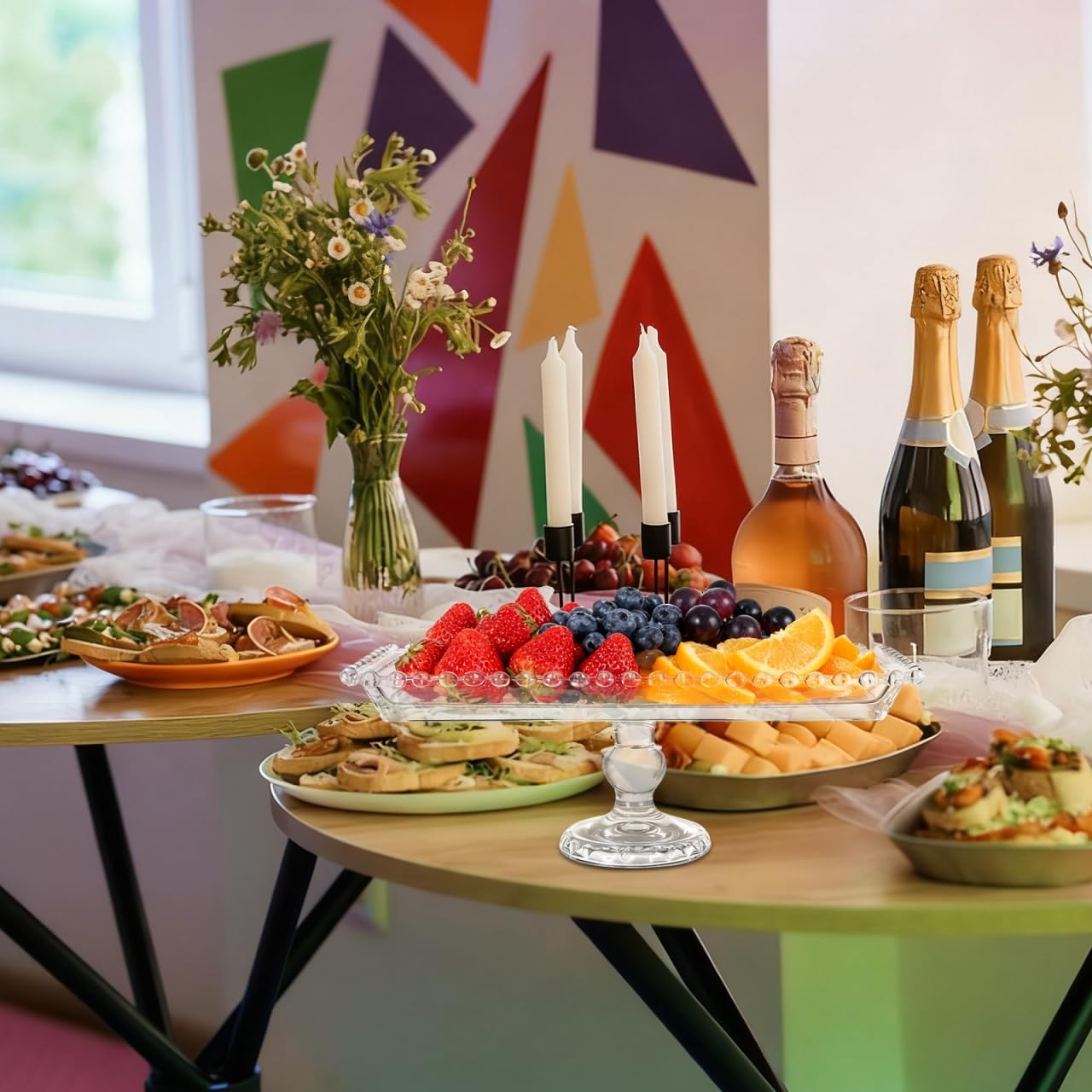 Glass Cake Stand Dessert Tray Candy Cake Serving Plate 11.7inch Serving Platter Footed Buffet for Wedding Brithday Party Decor Supplies - Image 6